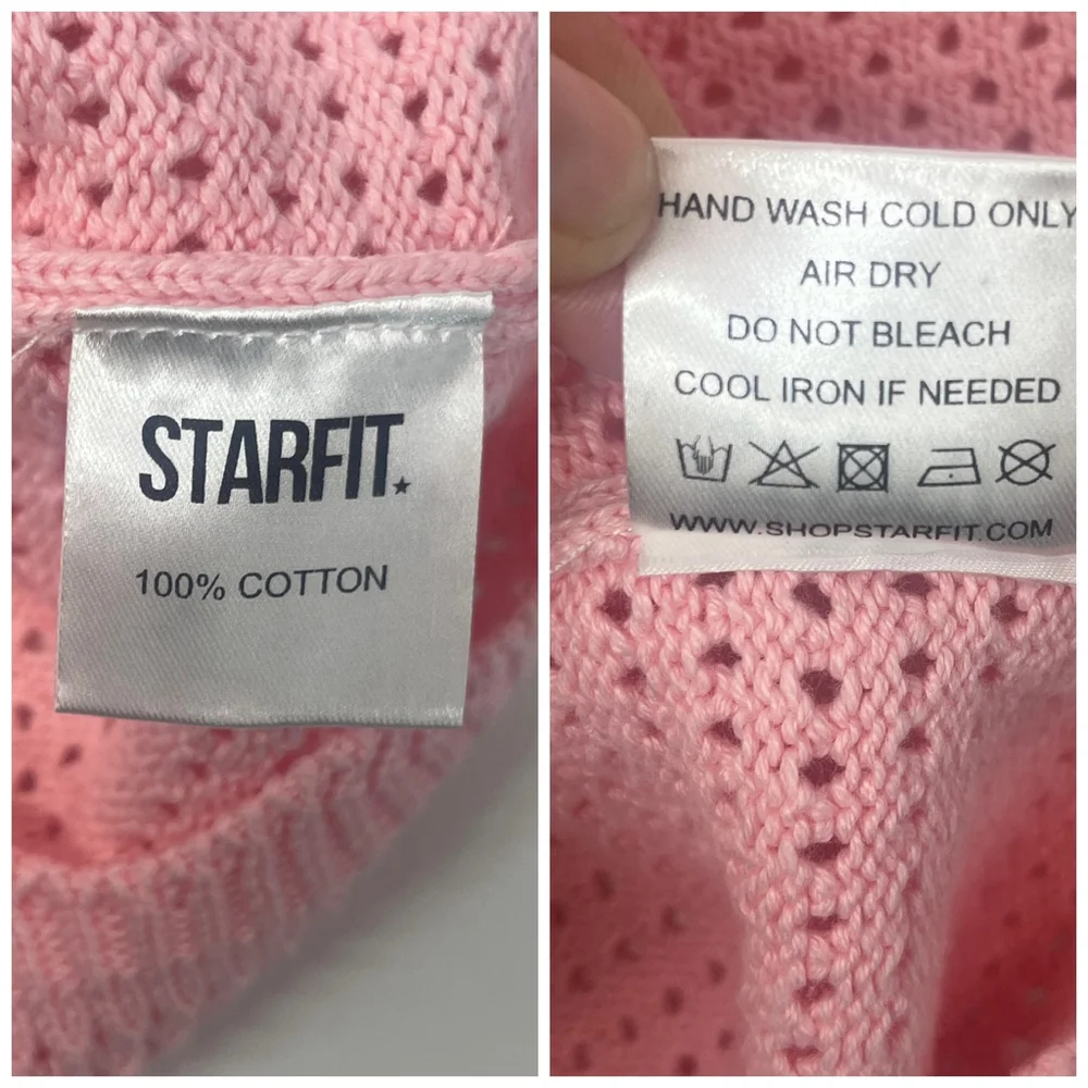 Starfit Crochet Sweater Dress Pink Cover Up Beach Travel‎ Womens Small Medium